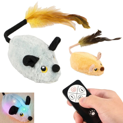 Cat Mouse Interactive Plush Toys LED Glow Electric Telecontrol Auto Rechargeable Pet Moving Mice Toy Realistic Kitten