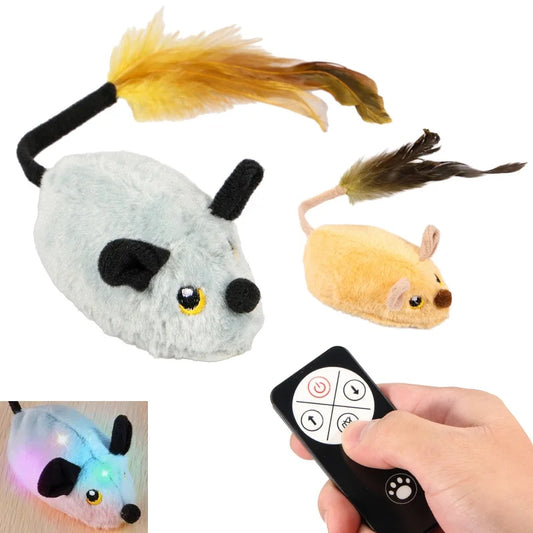 Cat Mouse Interactive Plush Toys LED Glow Electric Telecontrol Auto Rechargeable Pet Moving Mice Toy Realistic Kitten