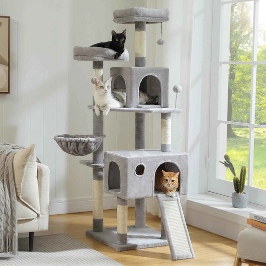 Large Cat Tree for Indoor Cats, Multi-Level Cat Tower with Scratching Posts, Padded Perches, Plush Cat Condo, Cat Accessories