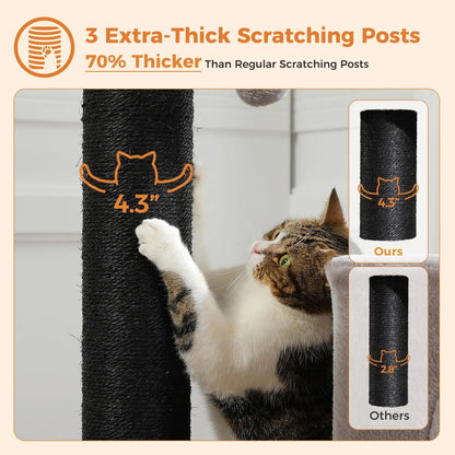 Cat Tree for Indoor Cats Adult, 45-Inch Heavy Duty Cat Tower with Sisal Scratching Ramp, 2 Cat Condo for Extra, Customized