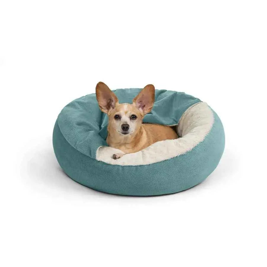 Cozy Cuddler Ilan Covered Cat and Dog Bed with Attached Blanket, Tide Pool Blue, 24x24