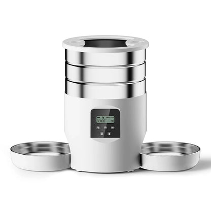 4.5L Intelligent Pet Feeder With Two Stainless Steel Bowls Button & WiFi APP Control Cat/Dogs Timed Food Automatic Dispenser