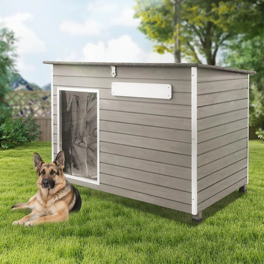 Wooden Dog House Outdoor, XL Weatherproof Dog Houses with Adjustable Vent Windows, Chew-Resistant Frame, Removable Floor