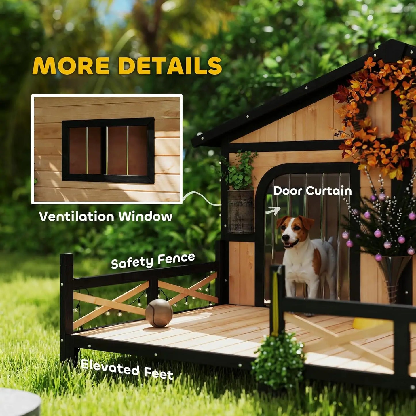 Dog House Outdoor, Wooden Dog Kennel Weatherproof with Porch, Openable Roof, Removable Bottom, Elevated Floor, Double Roo