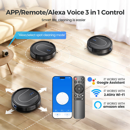 E2 Robot Vacuum Cleaner 3-in-1 Vacuum Floor Mop Cleaner with Auto-Charging 5000Pa Strong Suction Alexa/WiFi/App for Home Carpet Pet Hair Cleaning