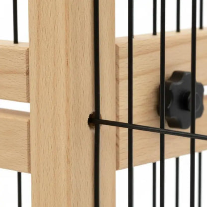 Freestanding Dog Gate, Foldable Pet Fence, Indoor Wood Barrier, Stair Gate with Support Feet, for Doorway, Hallway, Small and Medium Dogs, 69H x 104-183 cm, Natural Wood Finish