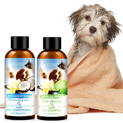 Pet Wash Care Set Shampoo 100ml+Conditioner 100ml Deodorizing Long Lasting Fragrance Cat Dog Shower Gel Pet Cleaning Products