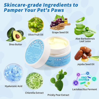 Pet Paw Cream for Dogs Cats | Natural Moisturizing Softening Protector for Dry Cracked Pads All Weather Daily Care