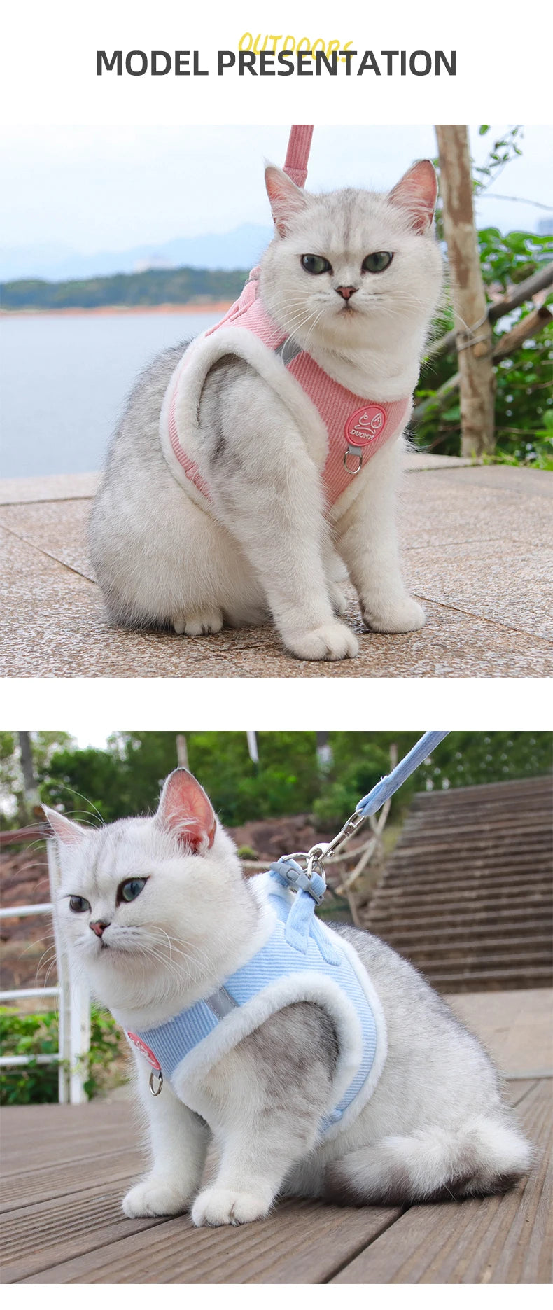 Cat Winter Small Dog Harness Leash Rabbit Plush Reflective Pet Harness Vest-Style Puppy Outdoor Dog Lead Walking Cat Windproof