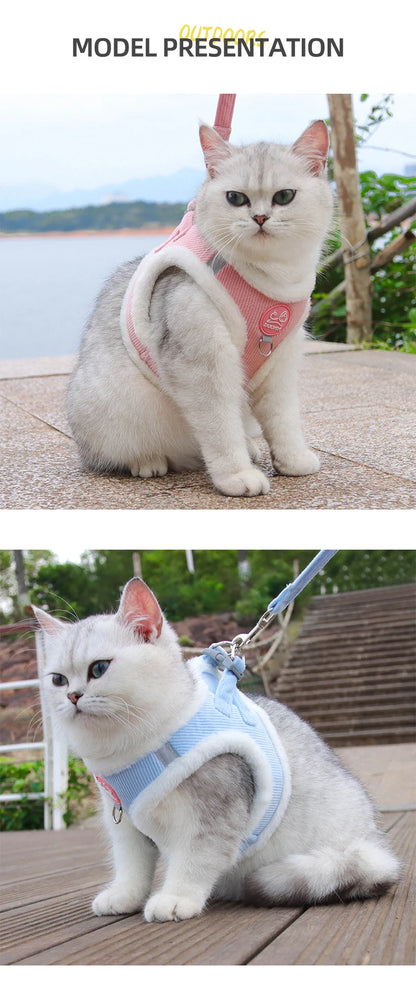 Cat Winter Small Dog Harness Leash Rabbit Plush Reflective Pet Harness Vest-Style Puppy Outdoor Dog Lead Walking Cat Windproof