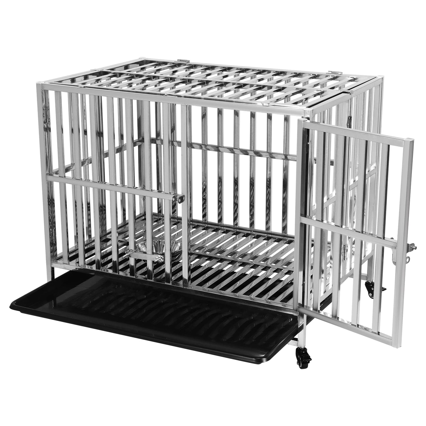 Metal Dog Cage Easy To Install Dog Crate with Four Wheels Dog Kennel Folding for High Anxiety Medium/Small Dogs