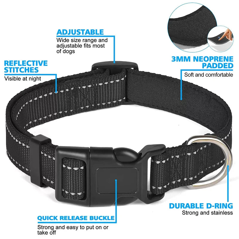 Reflective Dog Collar Strap With Adjustable Safety Nylon Pet Collar Pet Traction Rope Suitable For Small And Medium-Sized Pets