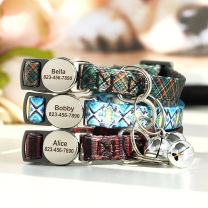 Quick Release Nylon Cat Collar Personalized Puppy Pet Kitten Safety Breakaway Necklace Customizable Adjustable For Cats Puppy