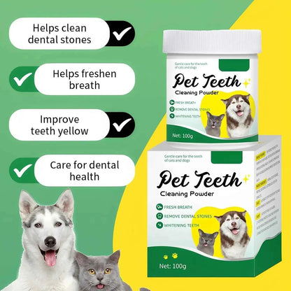 100g Pet Tooth Powder for Dog Cat Teeth Cleaning Dental Freshener with Probiotics for Bad Breath Plaque Tartar Oral Hygiene
