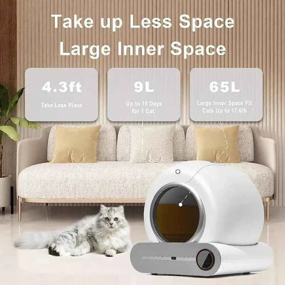Self-Cleaning Cat Litter Box Automatic 65 Large Fully Enclosed Cat Toilet with App English Version Control Rascador Para Gato
