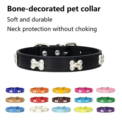 New Bone Leather Durable Pet Dog Collars Puppy Pug Collars for Small Large Dog Puppy Neck Collar GXQ13