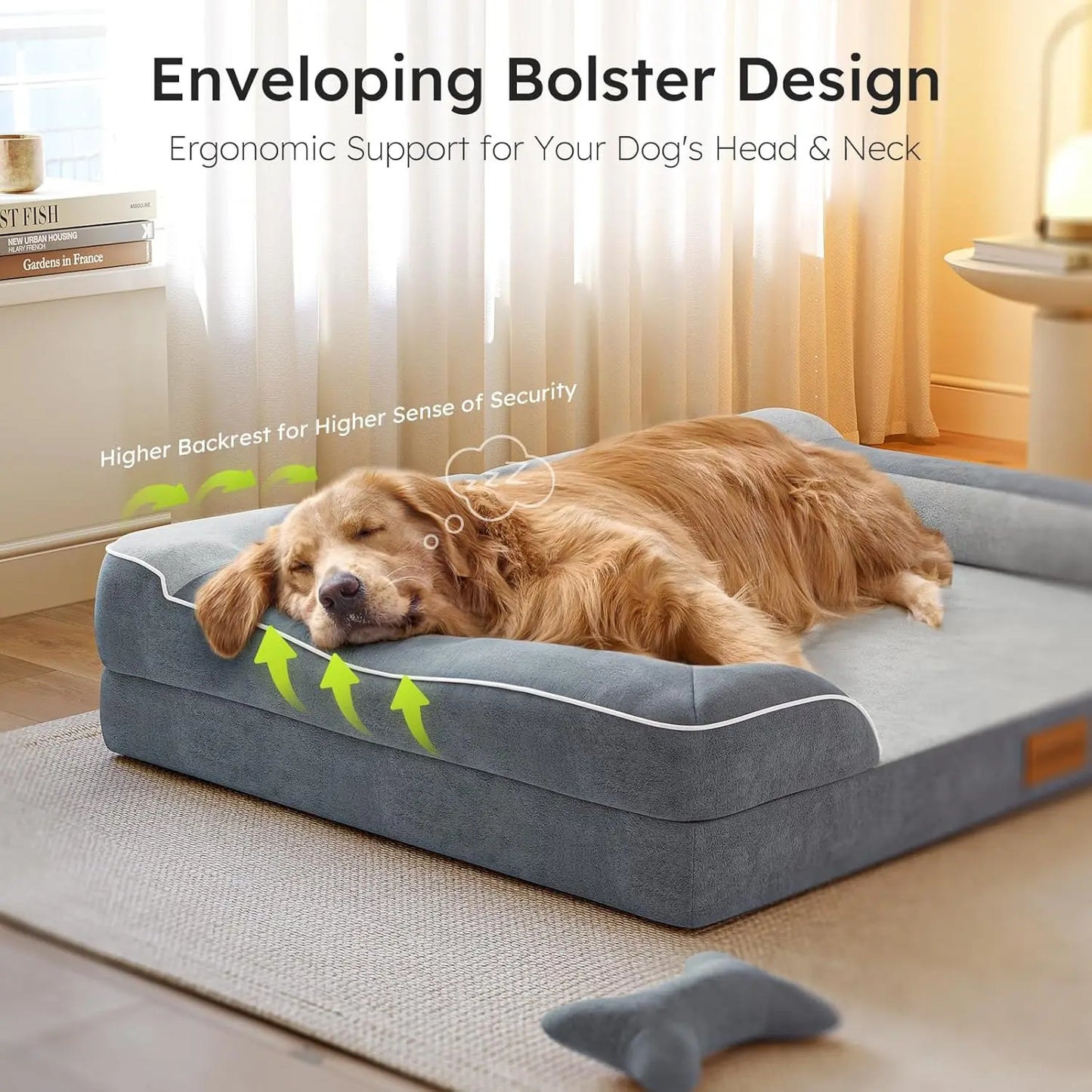 Extra Large Orthopedic Dog Bed with Cooling Gel Memory Foam, Waterproof, Washable Cover, 42" Dark Gray Pet Sofa