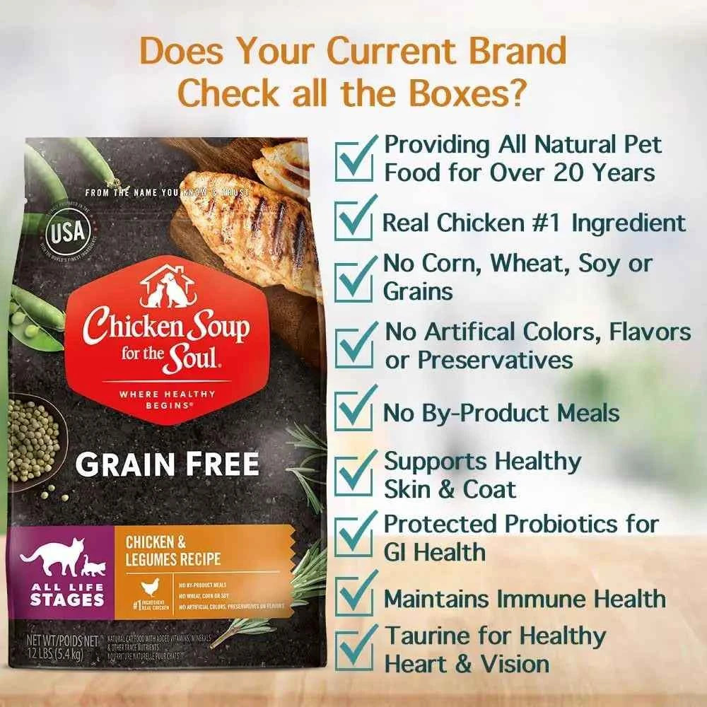 Grain-Free Dry Cat Food, Real Meat First Ingredient, No By-Products, Supports Immune & GI Health, Chicken & Legumes, 4lb