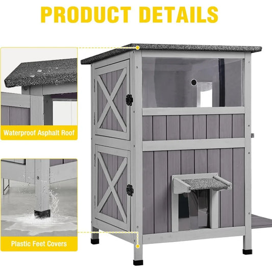 Waterproof Outdoor Cat Shelter - 2-Story Feral Kitty House for Winter, Suitable for Indoor and Outdoor Use - Pet Suppie