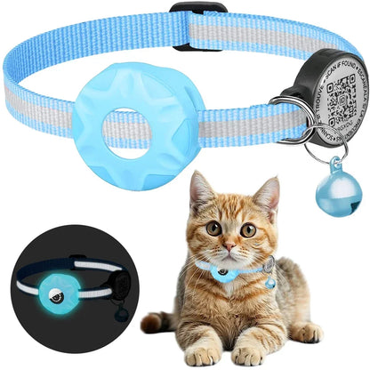 GPS Cat Collar Cats Accessories Cats Airtag Collar with QR ID Pet Tag Reflective Anti-Lost Tracker Air Tag Holder Kitten Collar