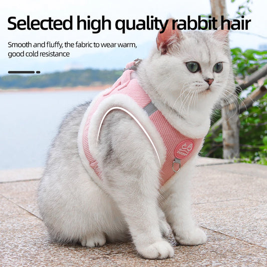 Cat Winter Small Dog Harness Leash Rabbit Plush Reflective Pet Harness Vest-Style Puppy Outdoor Dog Lead Walking Cat Windproof