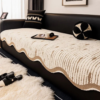 Nordic Striped Plush Sofa Cover Irregular Non-slip Corner Sofa Seat Cover Winter Warm Sofa Protector Towel for Living Room Decor