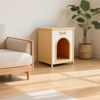 Cream Yellow Flat Roof Pet House FSC Solid Wood 53×51.6×60 cm Indoor Shelter for Small Cats & Dogs