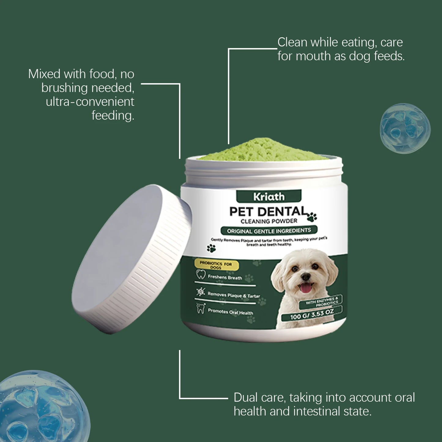 Natural Pet Dental Powder Cat Dog Breath Freshener Oral Health Care Clean Teeth Plaque Defense Enzyme Formula Pet Supplies