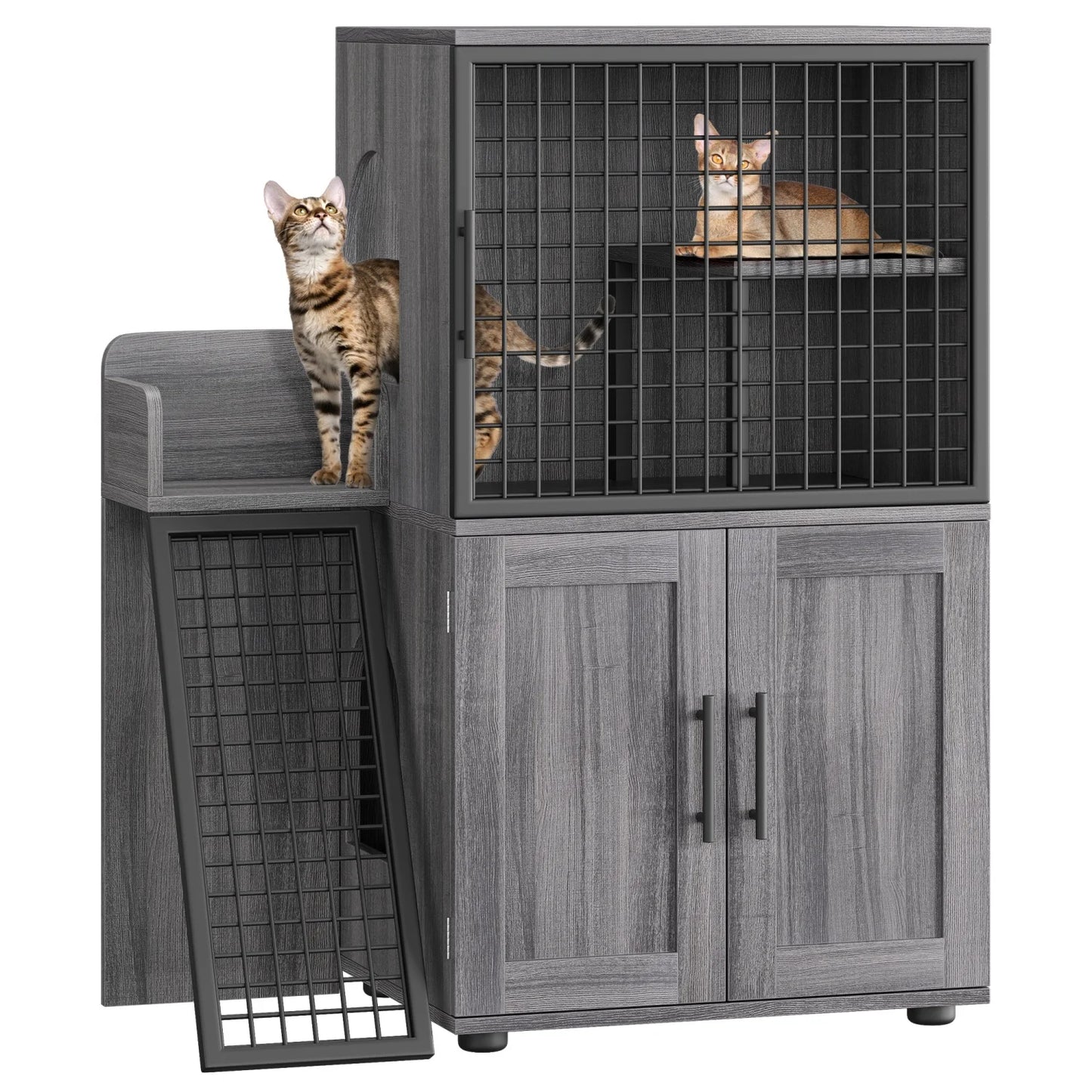 Cat Litter Box Enclosure with Platform,Double Layer Cat Litter Hidden Furniture,Cat Washroom Furniture,Cat House with Ladder