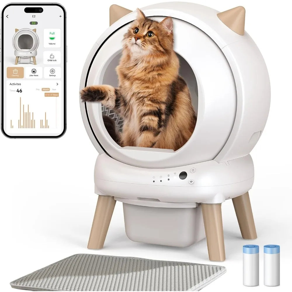 Self Cleaning Litter Box - E2 Automatic Cat Litter Box Large Smart Self Cleaning Robot for Cats, Double Safety Protection