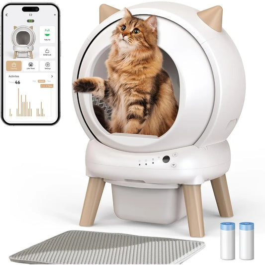 Self Cleaning Litter Box - E2 Automatic Cat Litter Box Large Smart Self Cleaning Robot for Cats, Double Safety Protection