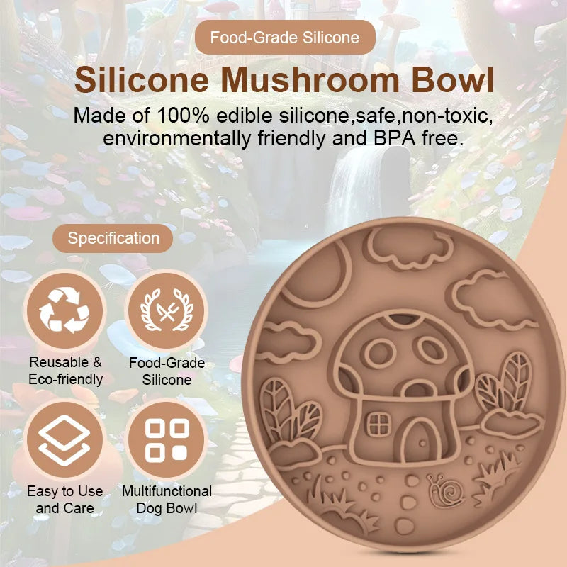 New Mushroom Dog Slow Food Bowl Silicone Pet Bowl Anti-choking Slow Food Pet Planet Silicone Bowl Suction Cup Licking Pad 2 in 1