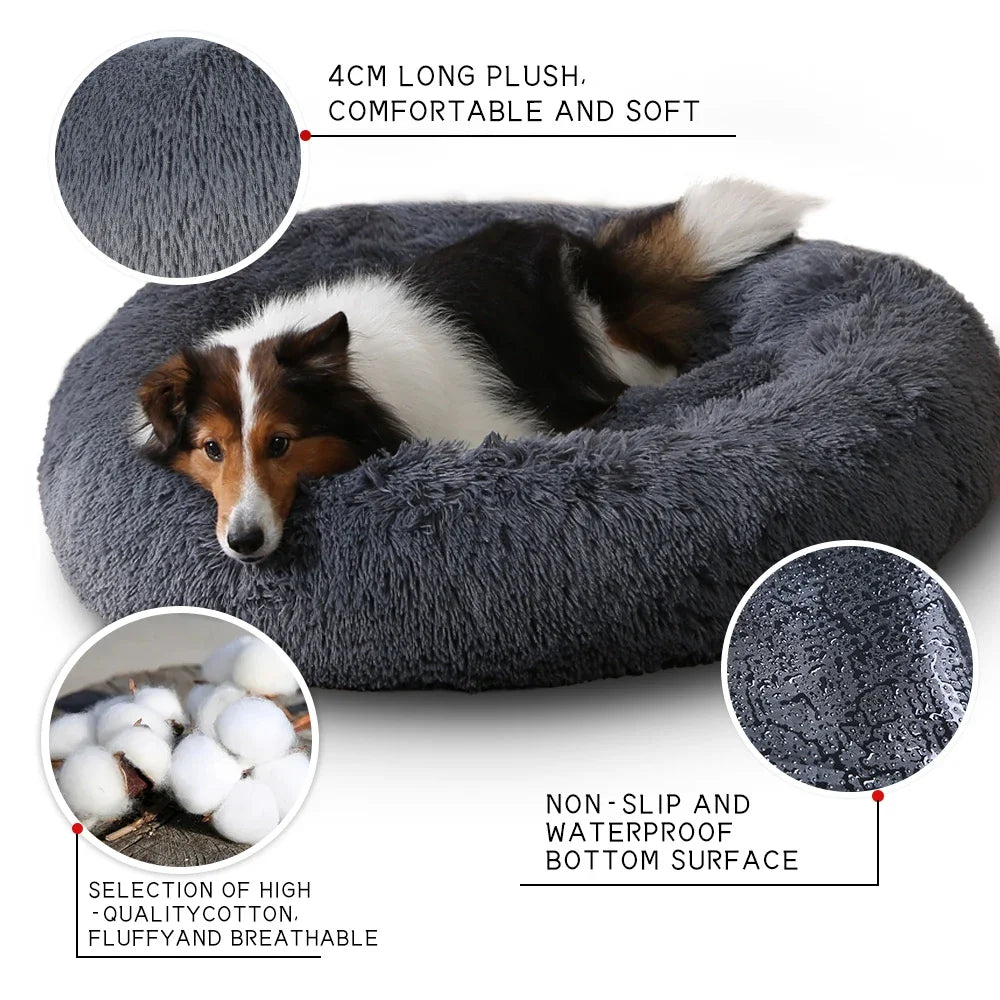 40-120cm Round Long Plush Dog Kennel Winter Warm Pet Sleeping Bed Dog House Dogs Cat Kennel Cushion Soft Sofa Pets Accessories