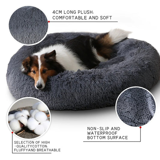 40-120cm Round Long Plush Dog Kennel Winter Warm Pet Sleeping Bed Dog House Dogs Cat Kennel Cushion Soft Sofa Pets Accessories