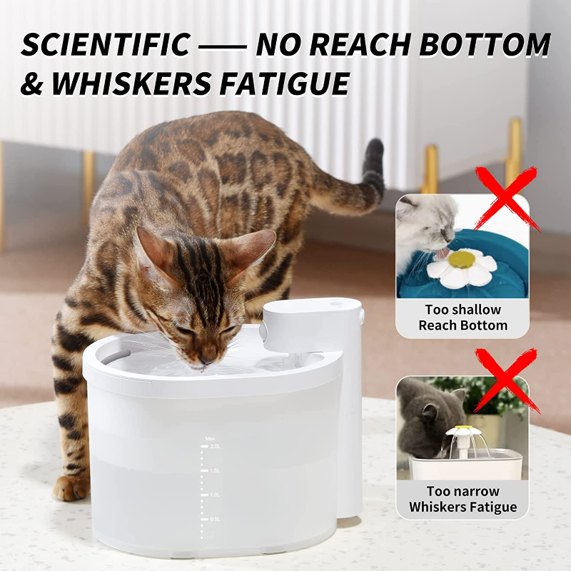 Uahpet Wireless Battery Operated Automatic Cat Pet Water Fountain 67oz 2L Ultra Quiet Cat Water Dispenser for Cats and Small Dog