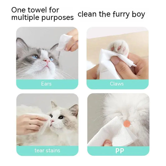 Pet Cleaning Towels, Cats and Dogs Body Eye and Ear Disinfection Hygiene Care Tear Stains Wet Wipes Portable Deodorant Cleaning - Pet Suppie