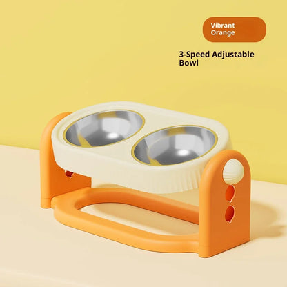 Adjustable Height Pet Bowl with Neck Support - Stainless Steel Dual Dish Anti-Slip Easy Clean Large Capacity Cat Dog Bowl