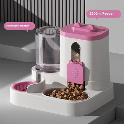 Automatic Cat Feeder & Water Fountain Set - Food Grade Plastic - for Cats & Dogs - Gravity Feed Design