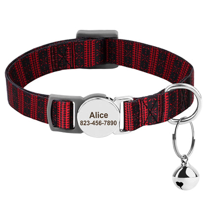 Quick Release Nylon Cat Collar Personalized Puppy Pet Kitten Safety Breakaway Necklace Customizable Adjustable For Cats Puppy