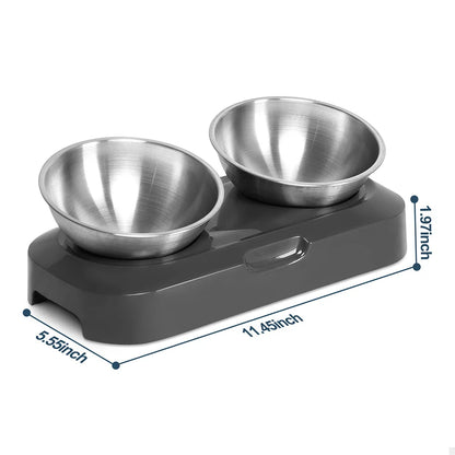 Elevated Pet Bowl 304 Stainless Steel - Adjustable Height Neck Support Large Wide Mouth Feeder for Cats and Dogs