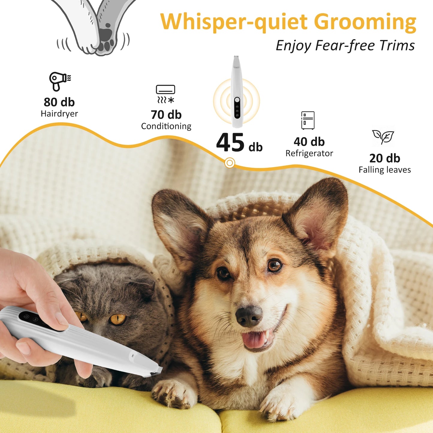 Professional Dog Grooming Clippers with LED Light USB Rechargeable Low Noise Dog Paw Clippers Portable Pet Hair Trimming Tool