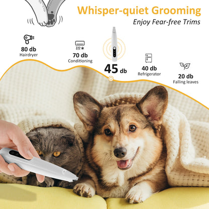 Professional Dog Grooming Clippers with LED Light USB Rechargeable Low Noise Dog Paw Clippers Portable Pet Hair Trimming Tool