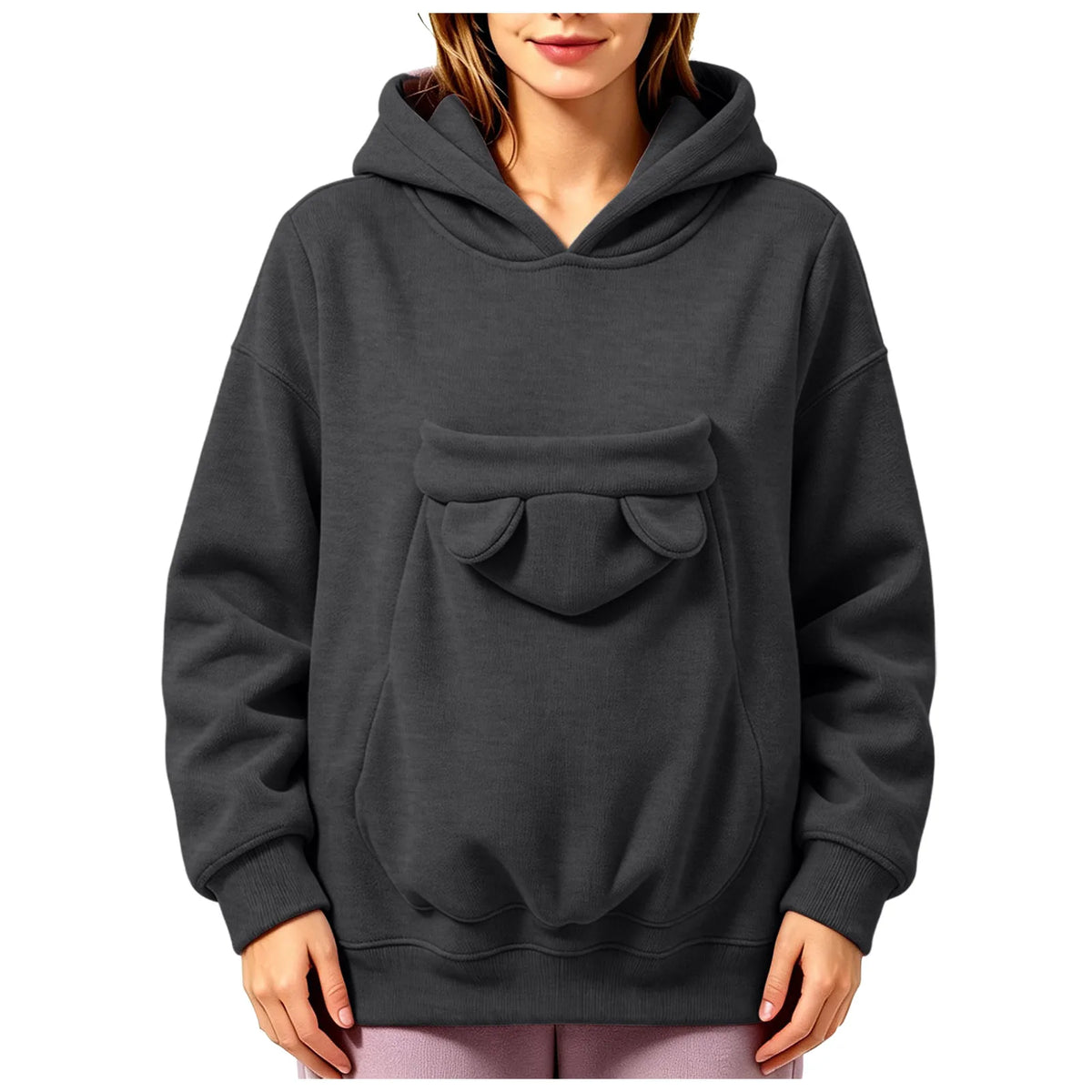 Kangaroo Pocket Cat Dog Hoodies For Women Autumn Winter Warm Outwear Sweatshirt Comfortable Street Style Trendy Fashion Tops