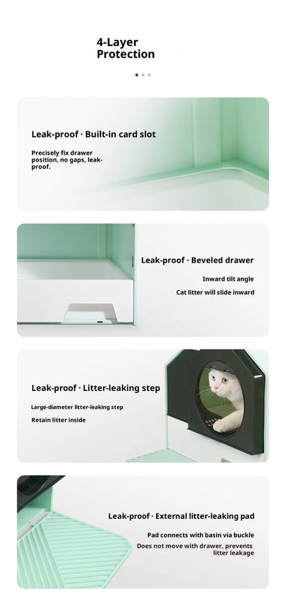Cleaning Cat Litter Box Enclosed Cat Toilet Drawer Odor Control Large Sealed Anti Odor Chimney Vent Easy Scoop Dispenser