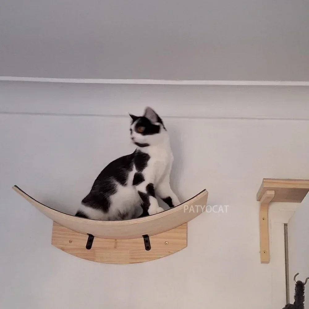 Wall-Mounted Cat Hammock Cat Climbing Stairs Solid Wood Cat Tree Tower Scratcher Rope Ladder Kitten House Indoor Cat Playground