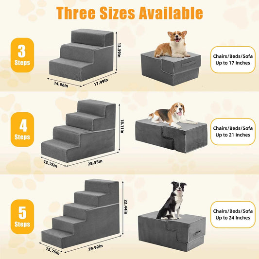 JHK 3-5 Step Right Angled Foam Dog Stairs Ramp for Small Dogs Climbing Ladder Indoor Non-Slip Pet Ladder Ramp Stairs For Home