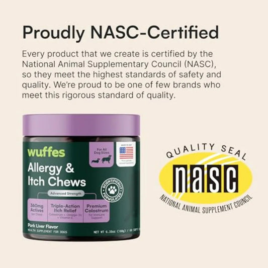 Allergy and Itch Soft Chews, Dog Allergy Support with Colostrum, Vitamin E and Omega 3s for Dogs, Non-Drowsy Immune and Itchy S