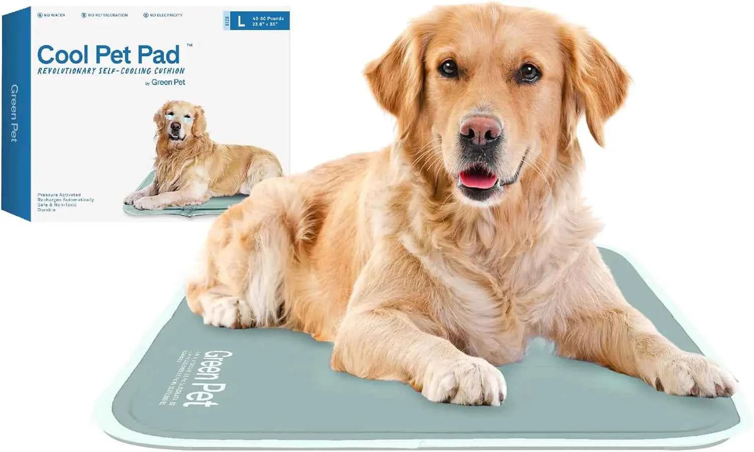Cool Pet Pad - Large, Sage Grey - Self-Cooling, Pressure Activated Mat for Dogs & Cats from 46-80 lbs - Non-Toxic Gel, N