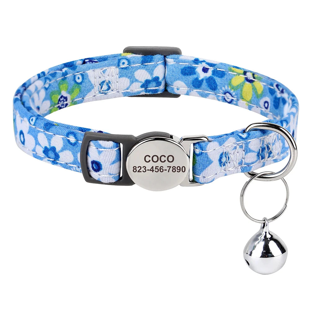 Personalized Nylon Cat Collar Quick Release Kitten Cat Collars Safety Breakaway Pet Puppy Necklace Anti-lost For Cats Adjustable