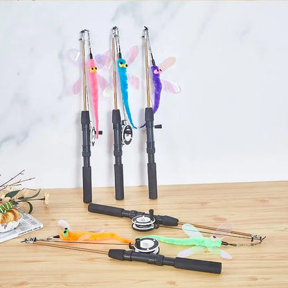 1Pc Telescopic Cat Fishing Rod Toy with Fish & Feathers, Interactive Funny Teaser Wand for Kitten Play